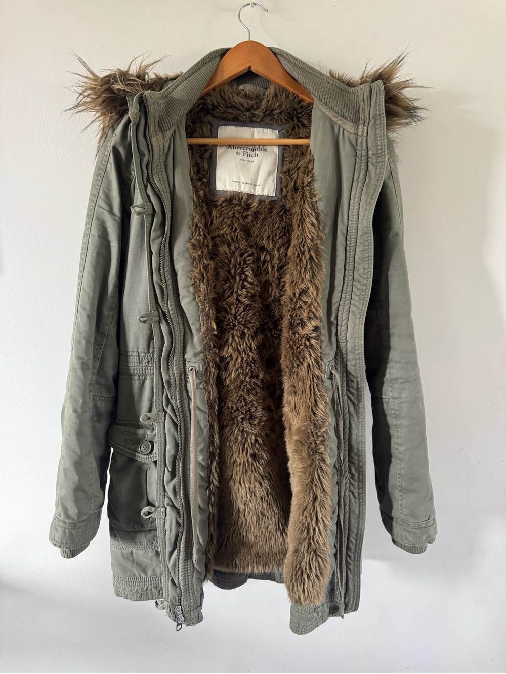 Abercrombie & Fitch Olive Green Faux-Fur Lined Utility Jacket